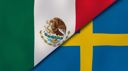 The flags of Mexico and Sweden. News, reportage, business background. 3d illustration