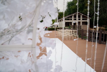 Wedding registration arch decorated with flowers

