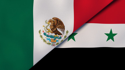The flags of Mexico and Syria. News, reportage, business background. 3d illustration