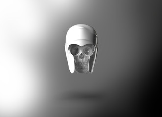 3d rendering of anatomical human skull with greek helmet
