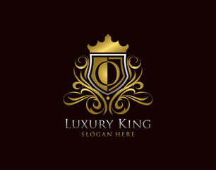 Luxury Shield O Letter Logo, Gold O Classic Protection Symbol.