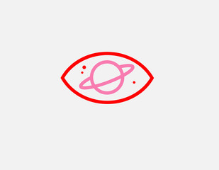 Minimalistic linear red and pink abstract logo icon eye inside the planet Saturn © Logomarket