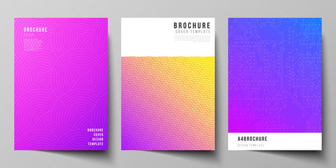 The vector layout of A4 format modern cover mockups design templates for brochure, magazine, flyer, booklet, annual report. Abstract geometric pattern with colorful gradient business background.