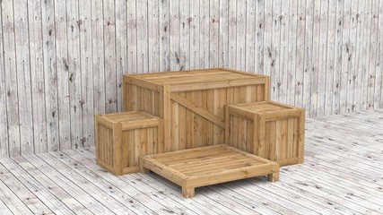 Stand box wood, display podium for product. 3d render. 