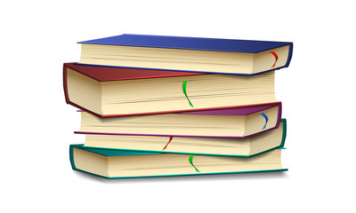 Book set with bookmarks and shadow on isolated background, book template, vector illustration