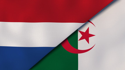 The flags of Netherlands and Algeria. News, reportage, business background. 3d illustration