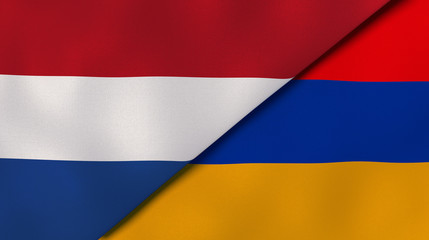 The flags of Netherlands and Armenia. News, reportage, business background. 3d illustration