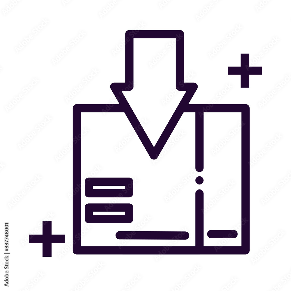 Poster box with down arrow line style icon