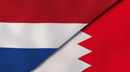 The flags of Netherlands and Bahrain. News, reportage, business background. 3d illustration