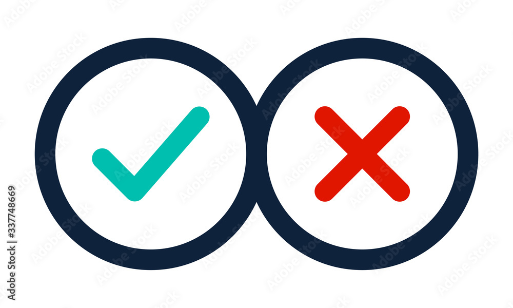 Poster thin line check mark icons. green tick and red cross checkmarks flat line icons set. vector illustra