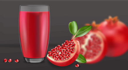 Pomegranate realistic, pomegranate juice black background vector