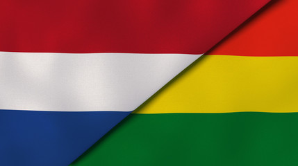 The flags of Netherlands and Bolivia. News, reportage, business background. 3d illustration