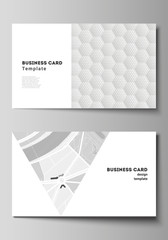 The minimalistic abstract vector illustration layout of two creative business cards design templates. Abstract geometric triangle design background using different triangular style patterns.
