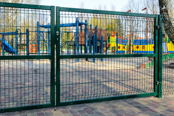 The closed gates of playground due to the prohibition of its visits during the quarantine of the...