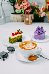 cup of cappuccino with a pattern, coffee on a white background
