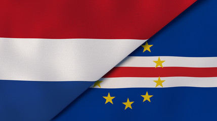 The flags of Netherlands and Cape Verde. News, reportage, business background. 3d illustration