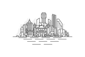 Cityscape Building Line art vector Illustration design - Asuncion city, Paraguay. Landscape with editable strokes.