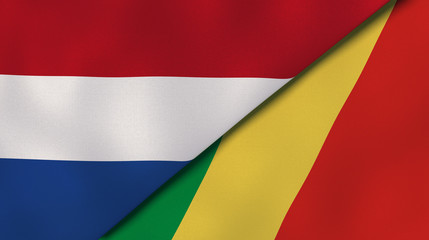 The flags of Netherlands and Congo. News, reportage, business background. 3d illustration