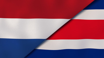 The flags of Netherlands and Costa Rica. News, reportage, business background. 3d illustration