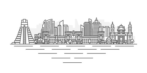 Obraz premium Guatemala City, Guatemala architecture line skyline illustration. Linear vector cityscape with famous landmarks, city sights, design icons. Landscape with editable strokes isolated on white background