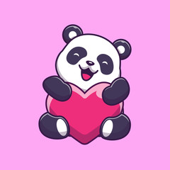 Cute Panda Holding Love Vector Icon Illustration. Panda Mascot Cartoon Character. Animal Icon Concept White Isolated. Flat Cartoon Style Suitable for Web Landing Page, Banner, Flyer, Sticker, Card
