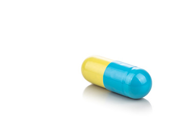 Close-up of medicine in capsule format on white background