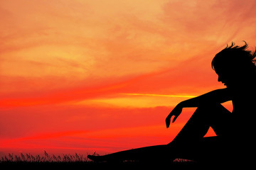 illustration of woman thinking about sunset