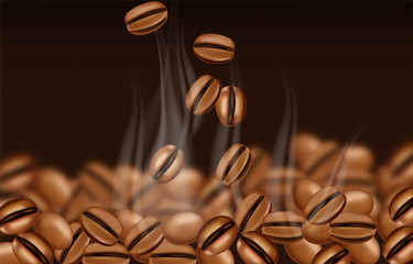 Coffee banner realistic, coffee beans illustration