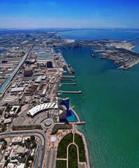 Kuwait Free Trade Zone Port Aerial View - obrazy, fototapety, plakaty