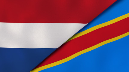 The flags of Netherlands and DR Congo. News, reportage, business background. 3d illustration