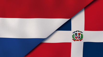 The flags of Netherlands and Dominican Republic. News, reportage, business background. 3d illustration