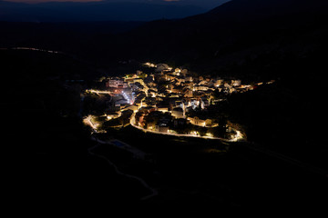 Mountain village from above, night photography