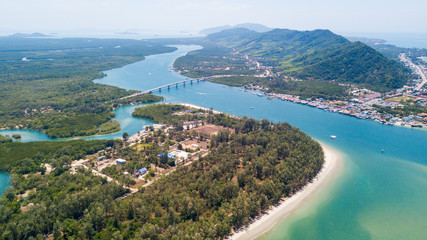 An aerial view of  Lanta noi island and Lanta isaland with the Siri Lanta Bridge