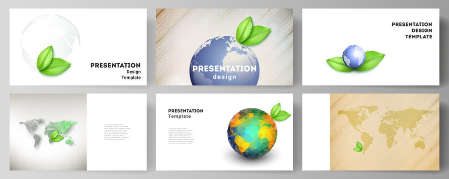 Vector layout of the presentation slides design business templates, multipurpose template for presentation brochure, brochure cover. Save Earth planet concept. Sustainable development global concept.