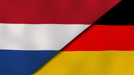 The flags of Netherlands and Germany. News, reportage, business background. 3d illustration