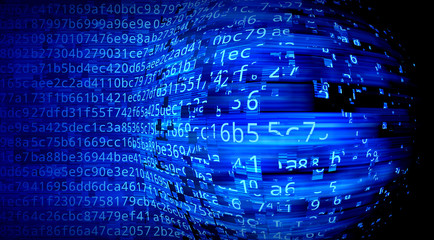 The concept of digital information loss. Digital code disappear. The illustration is related to IT technology and computers.