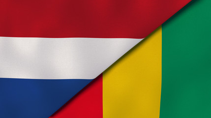 The flags of Netherlands and Guinea. News, reportage, business background. 3d illustration