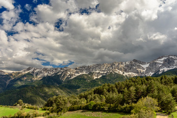 Mountain landscape with clouds and snow (the Cadí-Moixero Mountain Ridge (Cerdanya, Catalonia-Spain)