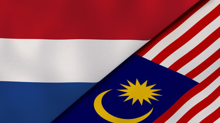 The flags of Netherlands and Malaysia. News, reportage, business background. 3d illustration