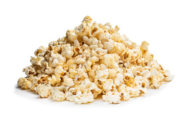 Heap of sweet popcorn isolated on white