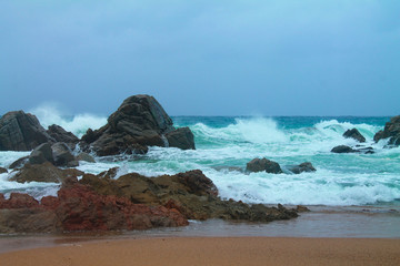 Fototapeta na wymiar A storm at sea in Catalonia. Lloret de mar, Spain