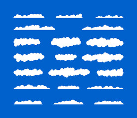 Set of different white clouds on blue background.Abstract blue sky.Vector illustration