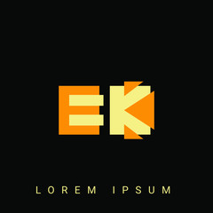 Modern creative shaped EK, KE, E, K logo. Initial Logo Designs Templete with Black Background. Vector Illustration