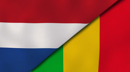 The flags of Netherlands and Mali. News, reportage, business background. 3d illustration