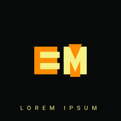 Modern creative shaped EM, ME, E, M logo. Initial Logo Designs Templete with Black Background. Vector Illustration