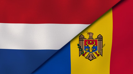 The flags of Netherlands and Moldova. News, reportage, business background. 3d illustration