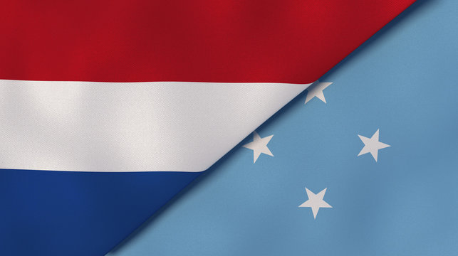 The flags of Netherlands and Micronesia. News, reportage, business background. 3d illustration