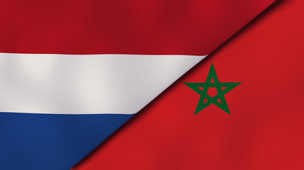 The flags of Netherlands and Morocco. News, reportage, business background. 3d illustration