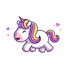 Obraz na płótnie Canvas Cute Unicorn Walking Vector Icon Illustration. Unicorn Mascot Cartoon Character. Animal Icon Concept White Isolated. Flat Cartoon Style Suitable for Web Landing Page, Banner, Flyer, Sticker, Card