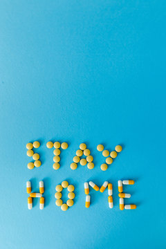 Inscription from medicines. Pandemic Covid-19 Coronavirus. social distance. Copy space for text